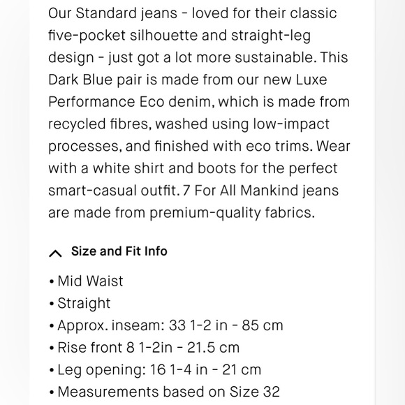 NWOT 7 For All Mankind Mens Standard Button Fly Denim Blue Jeans size 32 - Picture 10 of 12